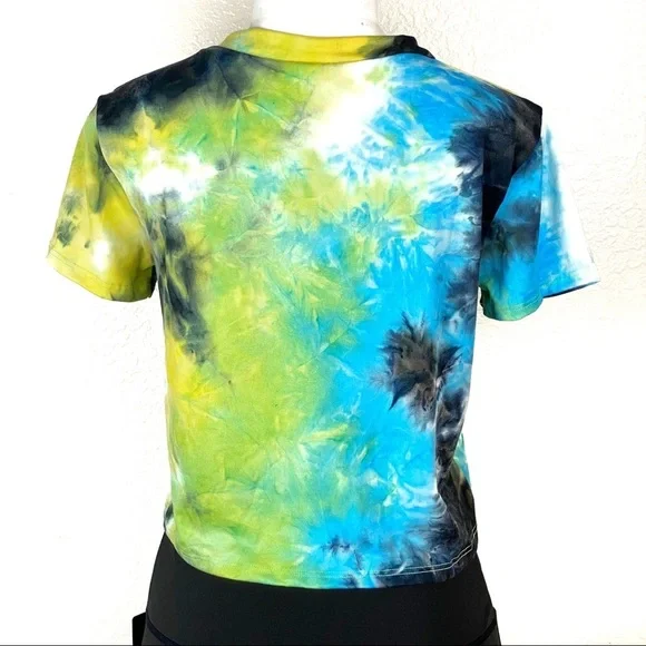 Be Free Los Angeles‎ Tie Dye Crop Top | Yellow Blue Black Short Sleeve Tee - Picture 6 of 9